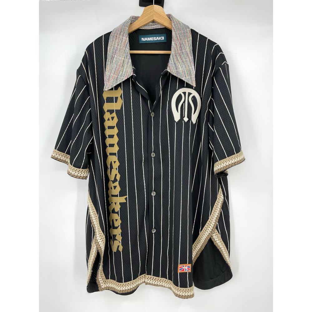 NAMESAKE | Bill Warm Up Shirt Black Stripe Short Sleeve Baseball Jersey L